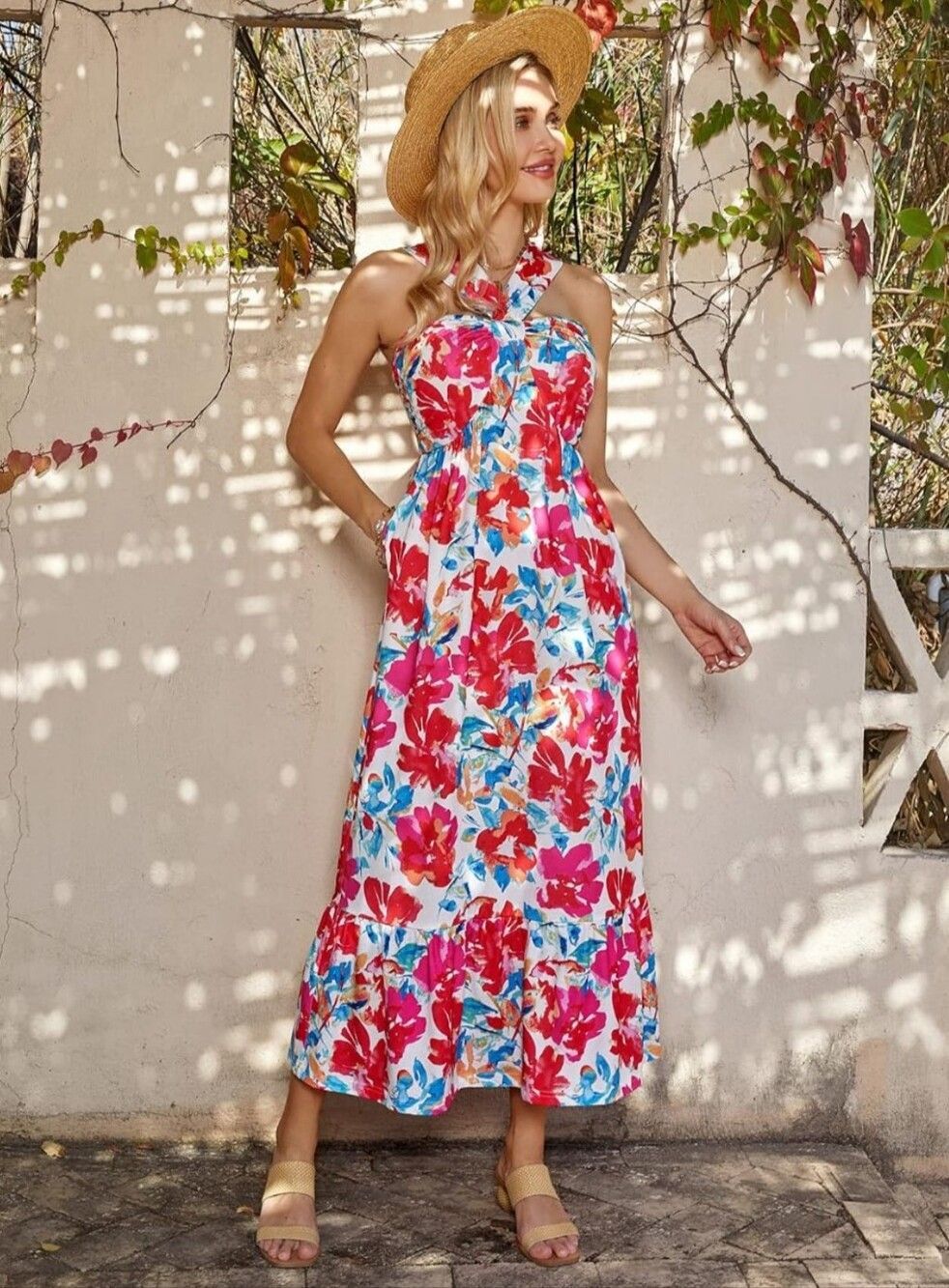 Grace Karin Floral Maxi Halter Dress Size Medium NEW